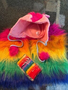Furry Cosplay Pretty Pony Rainbow COSTUME HAT headwear GLOVES LEGWARMER LOT SET